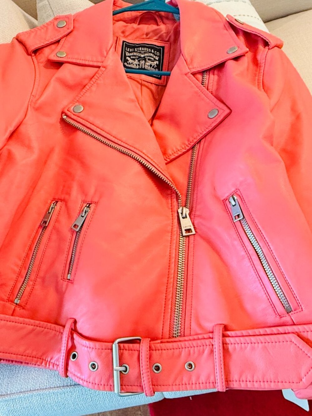 LEVI STRAUSS CORAL VEGAN LEATHER MOTO JACKET